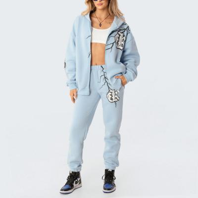 China Breathable Custom Design Your Own Sweatsuit Ladies Pullover Zipper Hoodie And Sweatpants Tracker Set Heavy Tech Fleece Women Tracksuit for sale