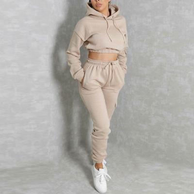 China OEM Breathable Custom Sweatsuit Set Ladies Pullover Crop Top Hoodie And Sweatpants Jogging Set Fleece 2 Piece Tracksuits For Women for sale