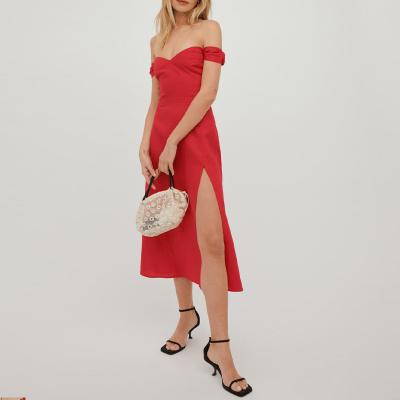 China Fashion Summer Anti-Static Women Slit Dresses Split Lady Cap Sleeve Midi Women Dress for sale