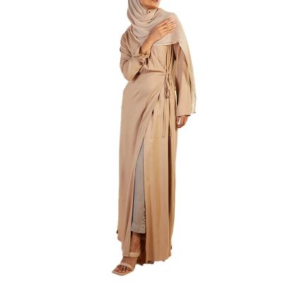 China 2022 Turkey Wrap Satin Silk Open Abaya Women's Dubai Muslim Anti-Static Abaya Robe for sale