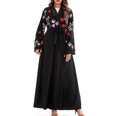 China Muslim Robe Open Front Dubai Abaya Pleated Maxi Cardigan Color Women's Latest Robe Anti-Static Embroidery Kimono for sale