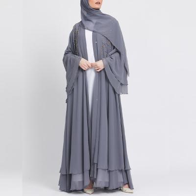 China 2022 Embellished Chiffon Long Dress Open Abaya Women Anti-Static Embellished Muslim Dress for sale