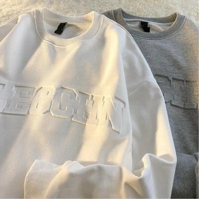 China Anti-Wrinkle Heavy Weight French Terry Custom Logo Crew Neck 3D Printed Oversized Design Cotton Fleece Embossed Hoodie for sale