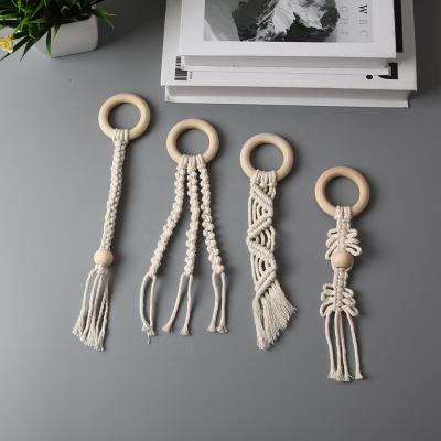 China Infants Casual Baby Teether Newborn Pacifier Toys Handmade Macrame Wooden Hanging Pendant for Baby Gym Toys for sale