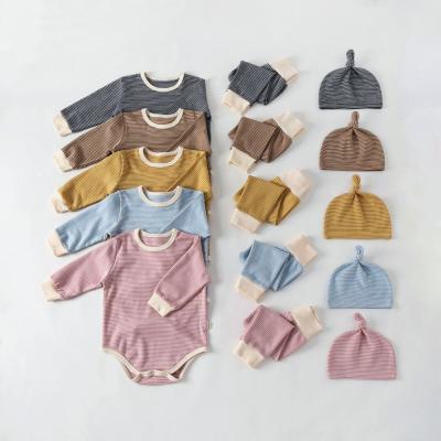 China Breathable Organic Cotton Baby Clothes Spring Autumn Romper And Pants Clothing Sets With Hats Baby Clothing Wholesale for sale