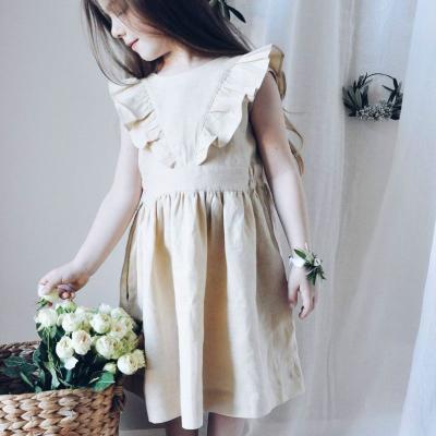 China Princess Dress Baby Girls Breathable Canvas Cotton Kids Boutique Summer Ruffle Pinafore Sleeveless Dress for sale