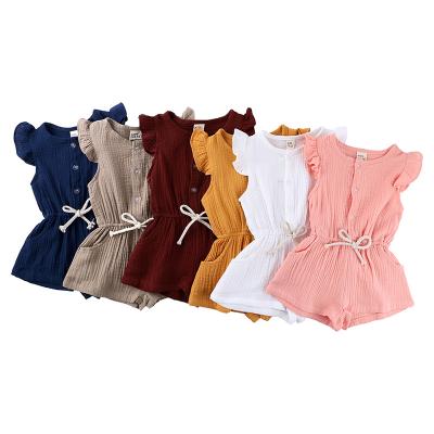 China Wholesale RTS Summer Eco-Friendly Washable Breathable Clothing Substantial Kids Float Girls Romper With Buttons Double Gauze Material Icing Shorts Jumpsuit for sale