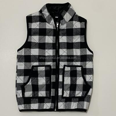 China Wholesale Bulk Clothing Buffalo Plaid Christmas Black White Kids Windproof Kids Invest Pocket Girls Casual Daily Vest for sale