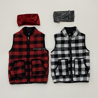 China Wholesale Babies Christmas Clothing Loose Running Buffalo Plaid Windproof Black Red Vest Kids Christmas Thicken Winter Waistcoat With Zipper for sale