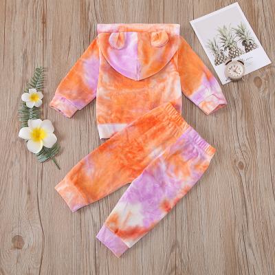 China Girls Winter Casual Clothing Set Link Matrix Hoodie Orange Pink Jogger Sets Kids Clothing Outfits for sale