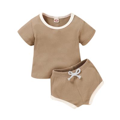 China Summer casual baby clothes shirts and shorts clothing sets ribbed cotton outfits kids girls clothes wholesale for sale