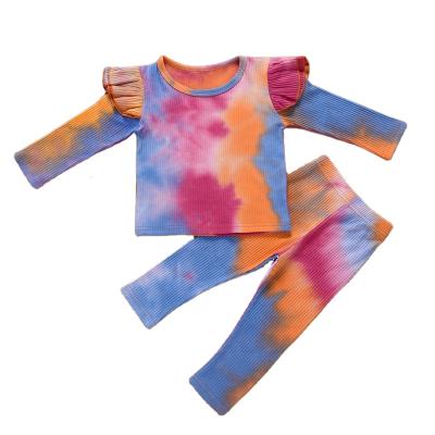 China Wholesale Casual Cotton Kids Clothes Girls Ribbed Tie Dye Shirt And Pant Sets For Spring for sale