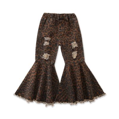 China Wholesale Breathable Baby Boutique Clothing Girls Pants Kids Girls Leopard Bell Jeans Kids Jeans Gaiters Flare Pants for sale