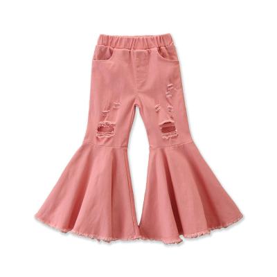 China Wholesale Breathable Baby Boutique Clothing Kids Girls Winter Clothes Denim Gaiters Kids Flare Pants Trousers for sale