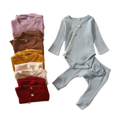 China Breathable Infant Autumn Two PCS Toddler Boutique Clothing Spring Sets Baby Clothes Sets Onesie Pant Ribbed Outfits With Buttons for sale