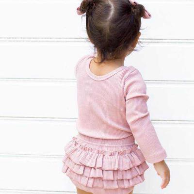 China Breathable Ribbed Ruffled Toddler Boutique Clothing Infant Summer Outfits Baby Bloomers Rompers Clothes For 0-2 Years for sale