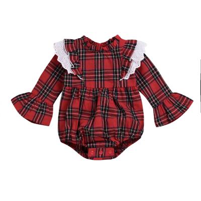 China Substantial Eco-Friendly Washable Breathable Newborn Baby Clothing Long Sleeve Plaid Christmas Rompers Girls Onesie Baby Rompers Infant Christmas Rompers for sale