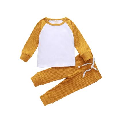 China Kids Casual Wholesale Cotton Clothes Boys Raglan Ribbed Shirt and Long Pants Boys Clothing Sets for sale