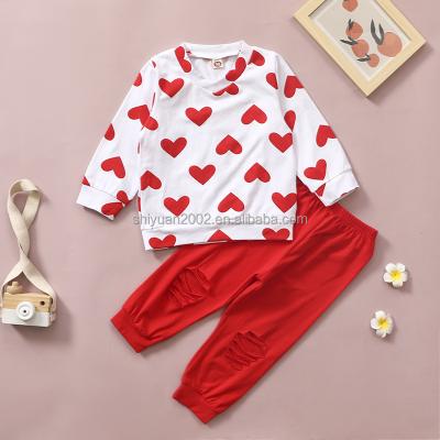 China RTS Valentine's Day children's casual boutique clothing babies hallow pants red hearts kids lounge wear set for sale