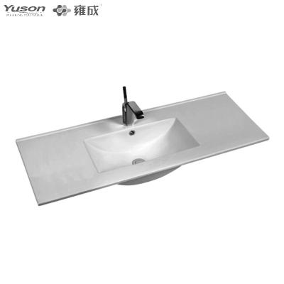 China YUSON YS27297-100 Contemporary White Ceramic Bathroom Drop Down Edge Cabinet Basin Vanity Wash Slim Hand Basin for sale