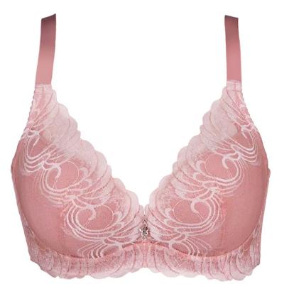 China Breathable Non Marking Gathering Design Embroidery Pattern Delicate Fully Lined Thin Sexy Cotton Lace Bra for sale