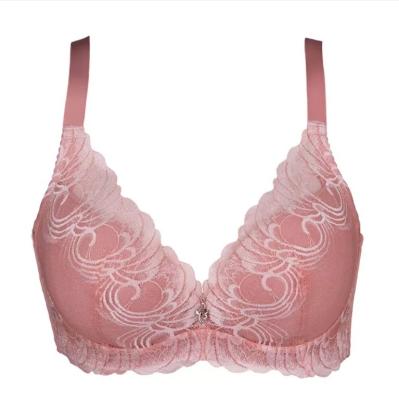 China Breathable New Design Big Chest Shows Small Full Cup Women Adjustable Underwear Floral Cotton Lace Bra for sale