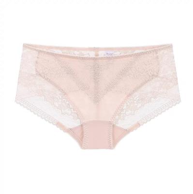 China Breathable Hot Sale Soft Crotch Skin Color Boxer Underwear Sexy Lace Women Cotton Underwear for sale