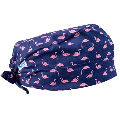 China Breathable Washable Unisex Flamingo Animal Pattern Scrub Hat With Embroidered Logo for sale