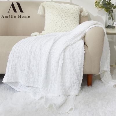 China Amelie Home Cotton Muslin Throw Anti-Static Blanket Custom Soft Muslin Wrap Blanket For Summer for sale