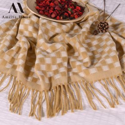 China Woven Blanket by Amelie Home Wholesale Anti-Static Plaid Acrylic Throws Designer Soft Throw Blanket with Tassels for sale