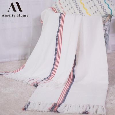 China Amelie Home Cozy Cotton Lightweight Portable Decorative Stripe Knit Throw Blanket With Tassels For Winter for sale