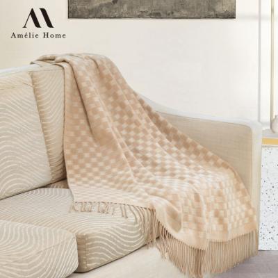 China PORTABLE Tassel Blanket Amelie Home Check Style Woven Soft Fluffy Throw Blanket For Bed Couch Sofa for sale