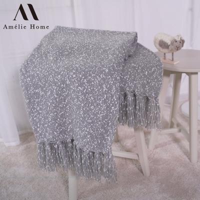 China Amelie Home 100% Dots Woven Throw Blankets With Anti-Static Acrylic White Tassels Fringe Throw For Winter for sale