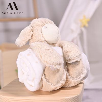 China Baby Blanket with Toy Amelie Home Baby Plush Toy with Toy Soft Fleece Baby Swaddle Cover Blanket for sale