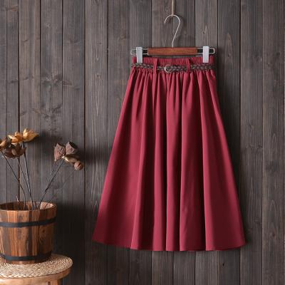 China New Fashion Women Breathable Wholesale Custom Girls Pleated Solid Color Big Edge Hot Sale Midi Slim Dress Long Skirts Women for sale