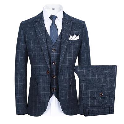 China 2021 Anti-Wrinkle Mens Plaid Suits 3 Pieces Invest Pants Set Single Breasted Formal Wedding Business Men Suits For Men for sale