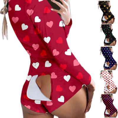 China 2022 Adult Women QUICK DRY Onesie Sleepwear Home Wear Breathable Overalls Pajamas Plus Size 3XL Valentines Onsie With Butt Fin for sale