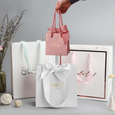 China Recyclable Custom Logo Private Label Mini Luxury Boutique Thank You Retail Gift Paper Bag With Handle Personalized White Paper Shopping Bags for sale