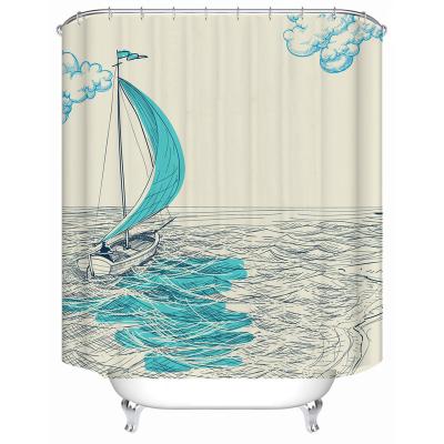 China Waterproof / Rust Proof / HD Digital Printing / Not Easy To Fade Waterproof Bathroom Shower Curtain Polyester Fabric Classic Yacht Japanese Style for sale