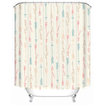 China Beautiful Sustainable Arrow Pattern Bathroom Shower Curtain Thick Waterproof Polyester Fabric for sale