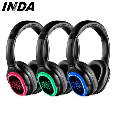 China Metal Headband Metal Headband Disco Earphone System 3 to 5 Channel Silent Disco Earphone and Transmitter with LED Logo for Party for sale