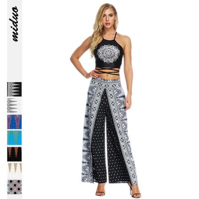 China 2020 Soft Feeling Women Split Wide Leg Pants Summer Beach Casual Boho Print Plus High Waist Sports Pants for sale