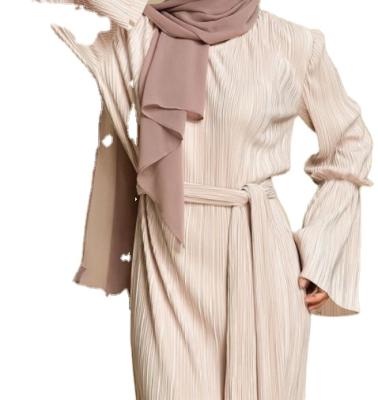 China Middle East Feeling Solid Color Dress Sweet Muslim Flare Sheath Pleat Abaya Long Dress Pressed Dress for sale