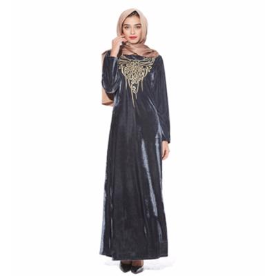 China Islamic Velvet Embroidered Islamic Evening Dress Casual Muslim Arabic Long Sleeve Worship Dress Blow Brand Dress 2021 New for sale