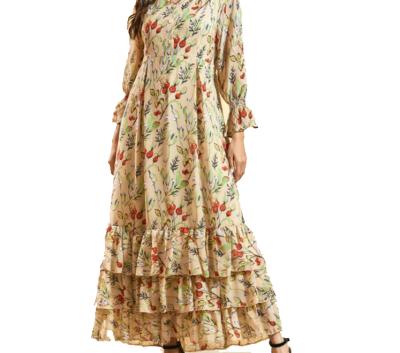 China Autumn Feeling Sweet Long Sleeved Print Chiffon Robe Femme Maxi Dresses Dress for sale