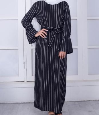 China Muslim Fashion Soft Feeling Muslim Women's Middle East Stripe Flare Sleeve Dress Long Dress for sale