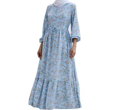 China Custom Fashion Soft Feeling Islamic Floral Print Muslimah Clothing Chiffon Tunik Wear Dresses Muslim Dress for sale