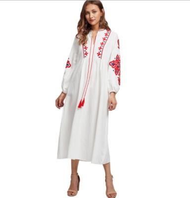 China 2021 New Summer Lantern Sleeve Embroidered Tassel Dress Muslim Dress Plus-size Casual Modern Women's Dresses for sale