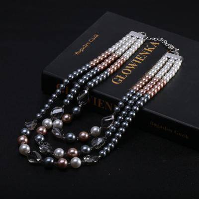 China Casual/Sporty High Quality Luxury Elegant Multi Layer Crystal Pearl Necklace for sale