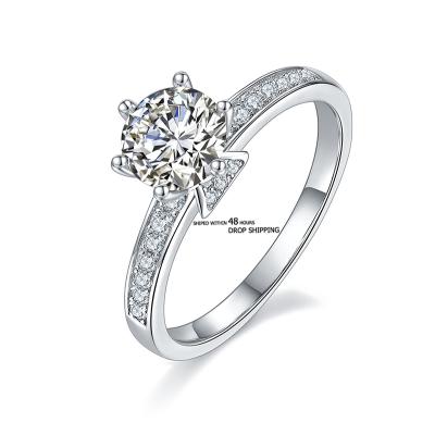 China FASHIONABLE Can Be Shipped Within 48 Hours Moissanite Classic Round Cut Ring 1 Carat 6.5 Mm 925 Sterling Silver for sale